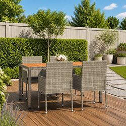 Outdoor Dining Set 5 Piece Garden Furniture with Cushions Grey Rattan
