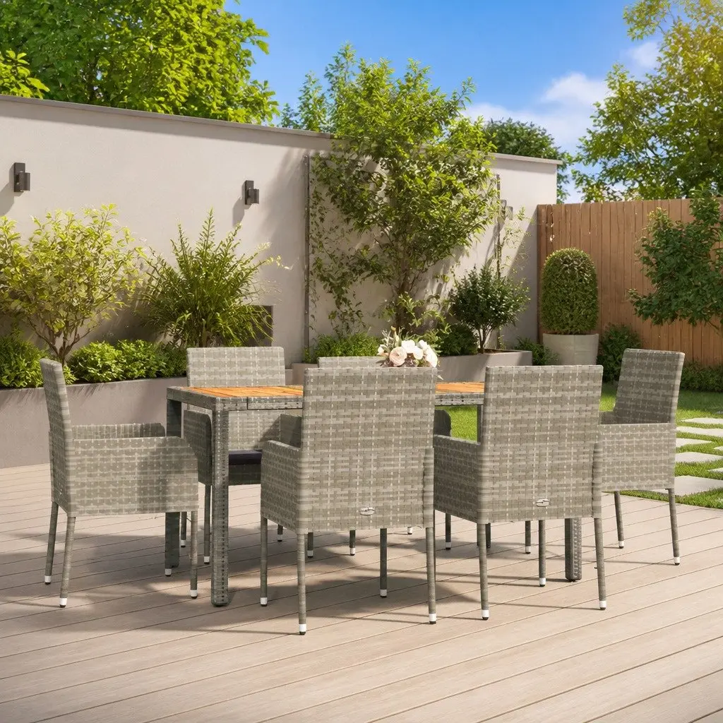 Garden Dining Set 7 Piece Outdoor Patio Furniture Grey Rattan Chairs Table