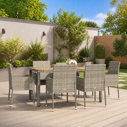 Garden Dining Set 7 Piece Outdoor Patio Furniture Grey Rattan Chairs Table