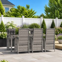 Garden Dining Set 7 Piece Outdoor Furniture Grey Rattan Chairs Table Cushions