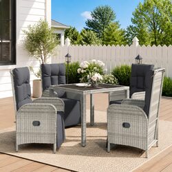 Concise 5 Piece Outdoor Dining Set with Grey Rattan Chairs