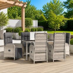 7 Piece Outdoor Garden Dining Set Grey Poly Rattan Furniture with Cushions