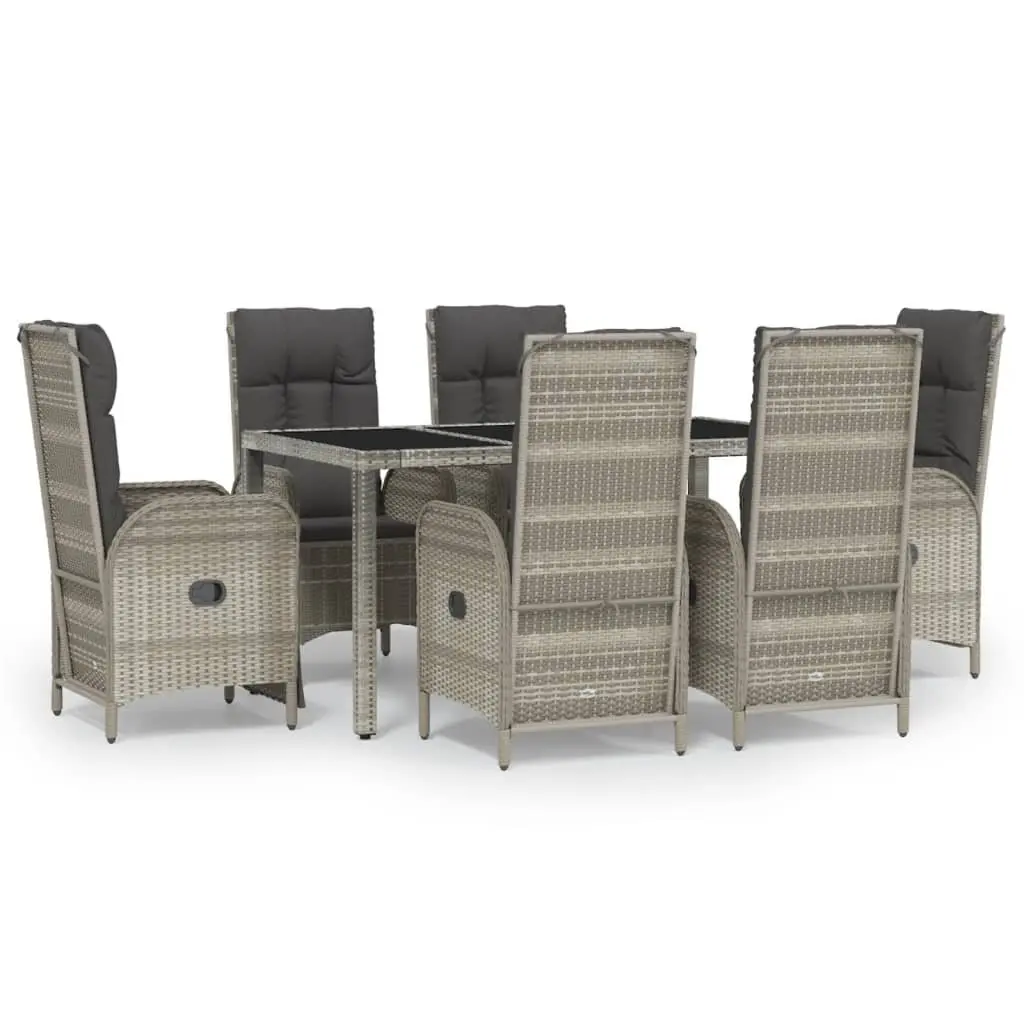 7 Piece Outdoor Garden Dining Set Grey PE Rattan Furniture with Cushions