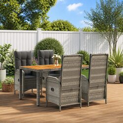 Garden Dining Set 5 Piece Outdoor Furniture Grey Poly Rattan Chairs Table