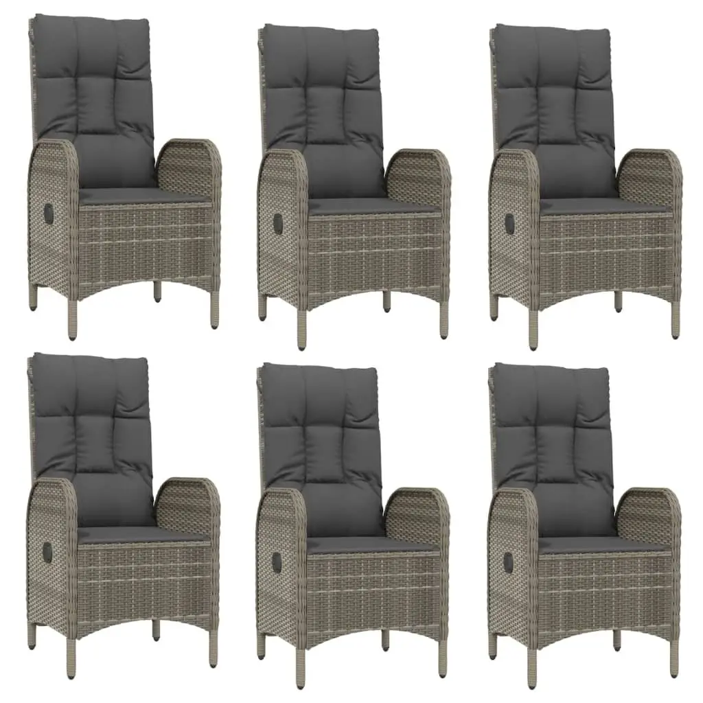 Garden Dining Set Grey 7 Piece Weather Resistant PE Rattan Chairs Table Solid Acacia Wood Top