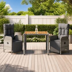 Garden Dining Set 3 Piece Grey Poly Rattan Outdoor Furniture with Cushions