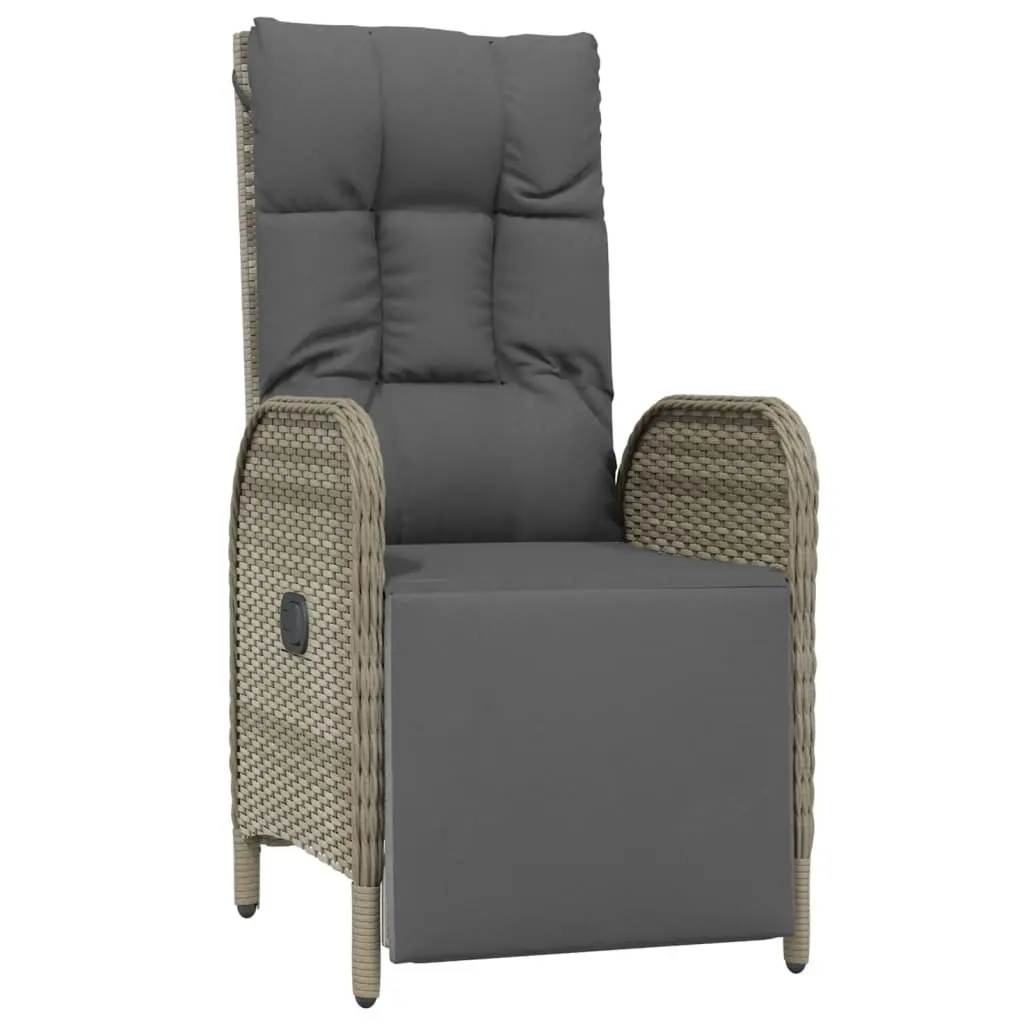 7 Piece Outdoor Dining Set Grey Rattan Cushions Adjustable Backrest