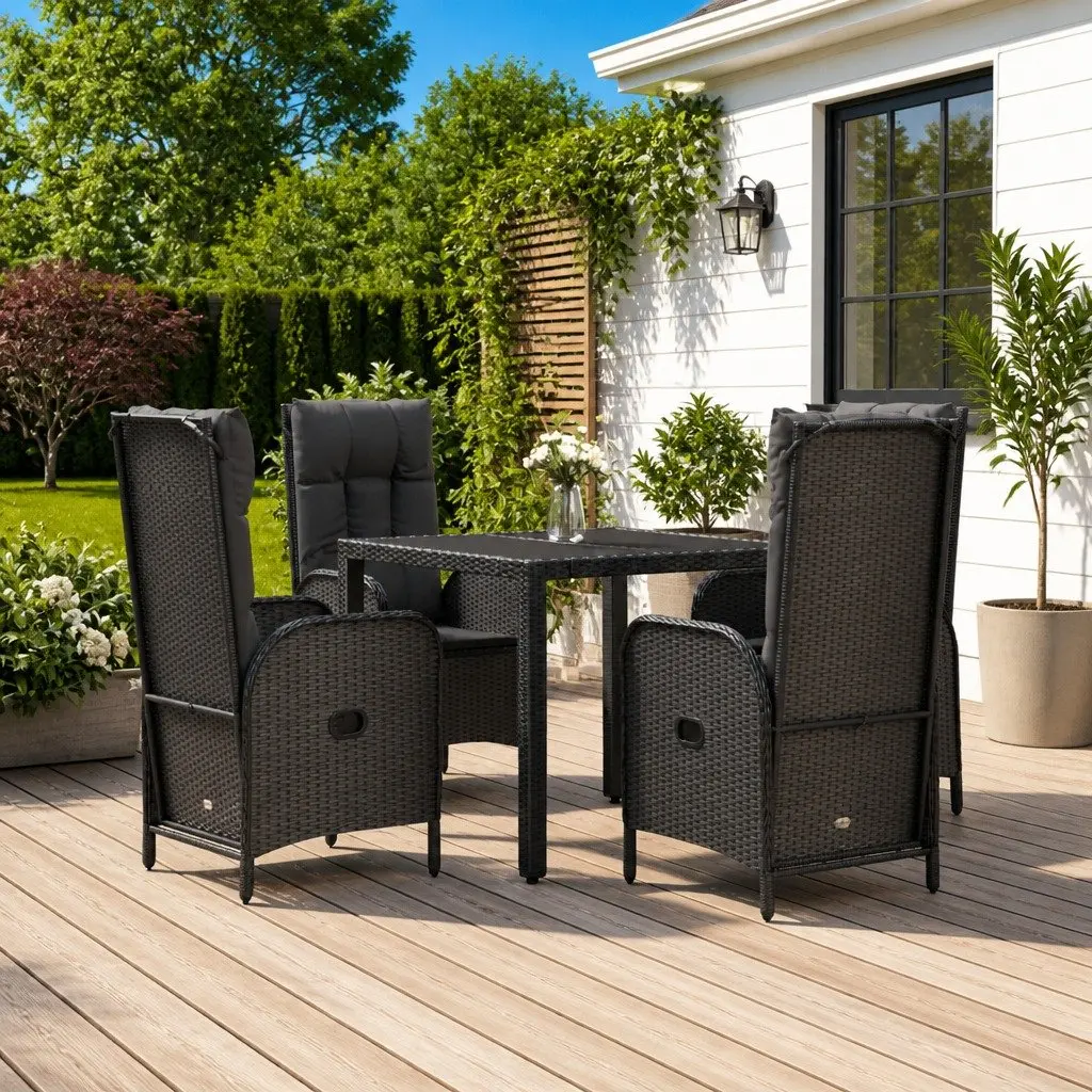 Garden Dining Set Black 5 Piece Outdoor Furniture Weather-resistant PE Rattan Chairs Table
