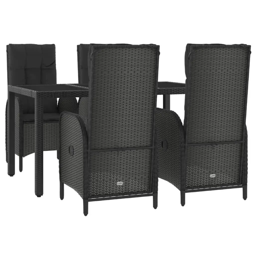 5 Piece Outdoor Garden Dining Set Black PE Rattan Chairs Table Cushions Weather Resistant