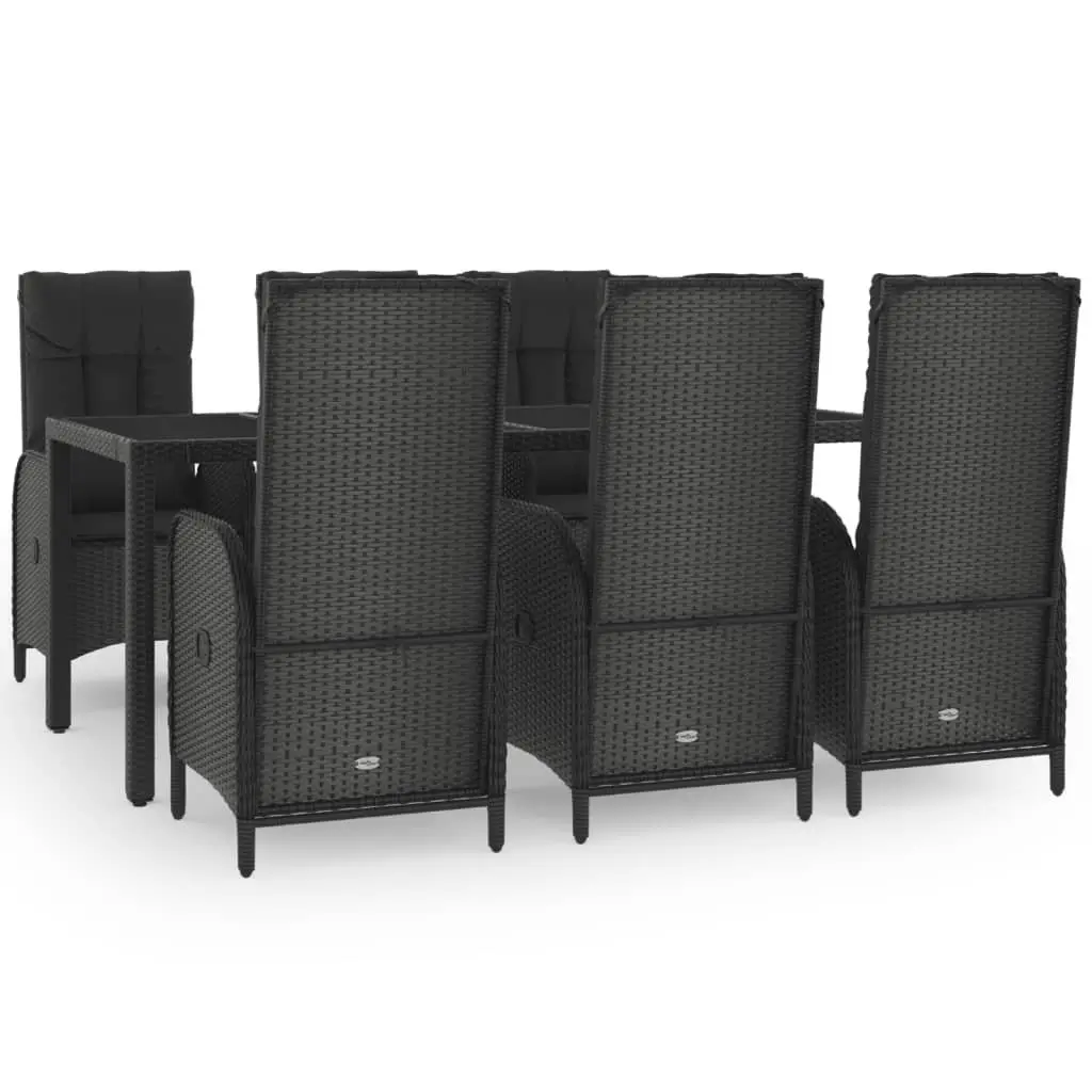Garden Dining Set 7 Piece Outdoor Furniture Poly Rattan Black Grey with Cushions