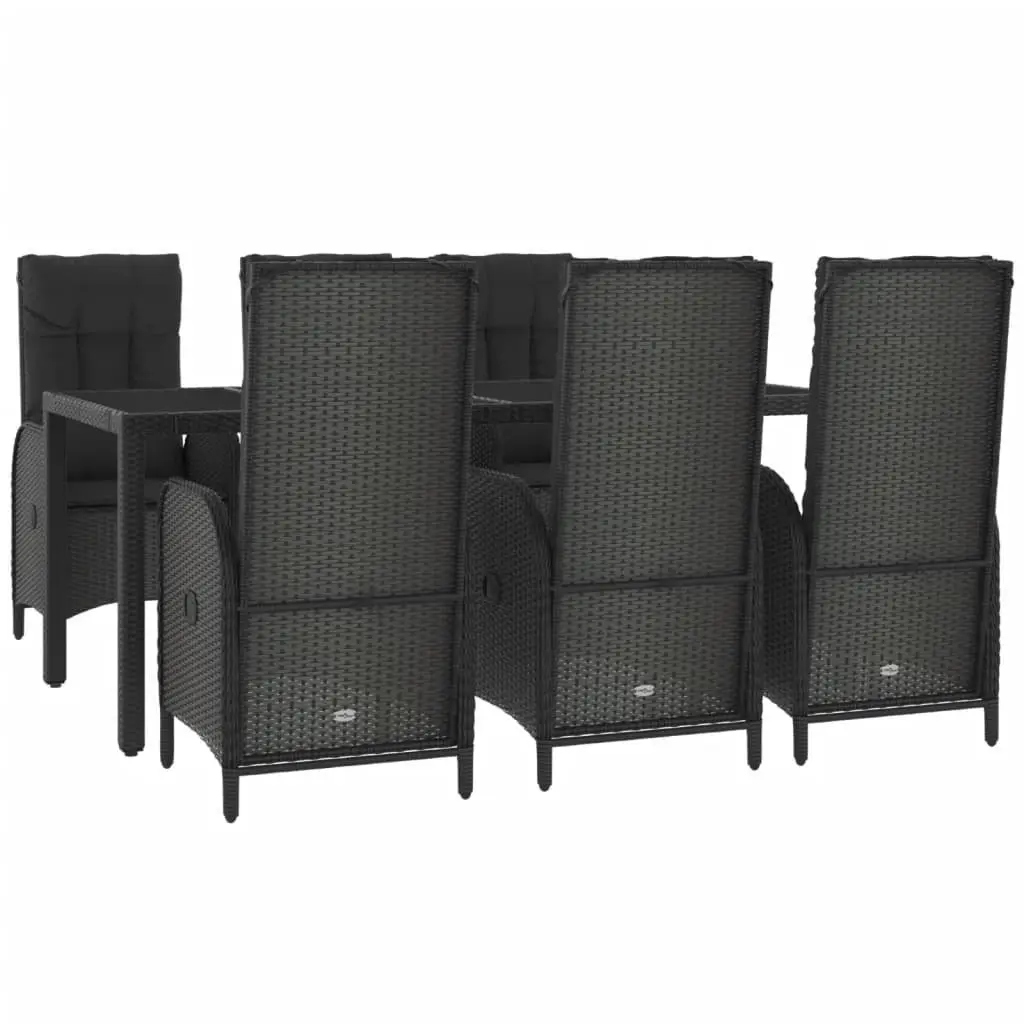 Garden Dining Set 7 Piece Outdoor Furniture Poly Rattan Black Grey with Cushions
