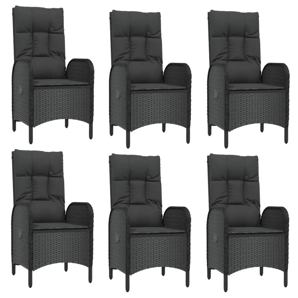 Garden Dining Set 7 Piece Outdoor Furniture Poly Rattan Black Grey with Cushions