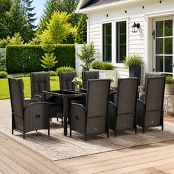 Concise 9-Piece Garden Dining Set with Cushions