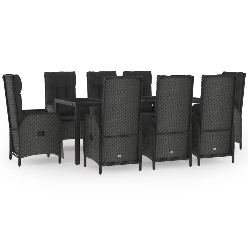 Garden Dining Set 9 Piece Outdoor Furniture Black Grey Poly Rattan Chairs Table
