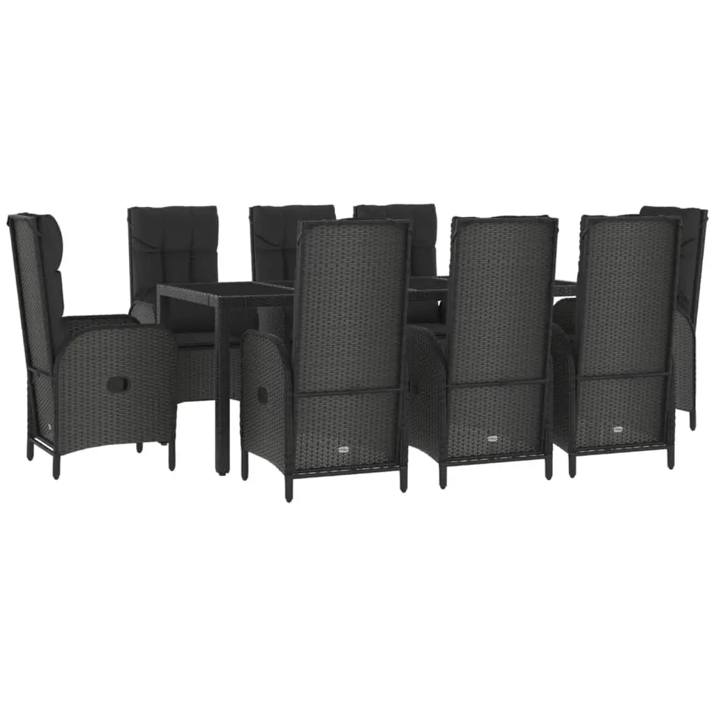 Garden Dining Set 9 Piece Outdoor Furniture Black Grey Poly Rattan Chairs Table