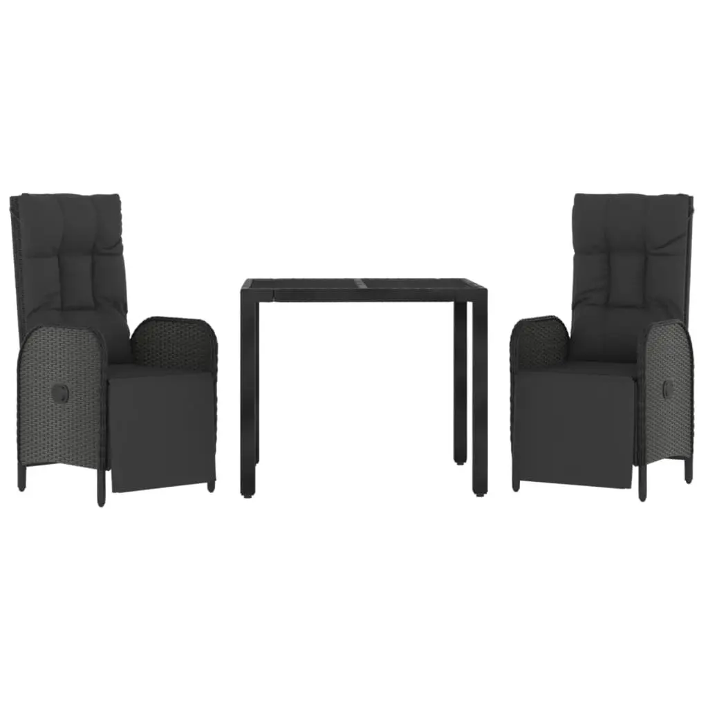 3 Piece Outdoor Dining Set Black Poly Rattan Table Chairs Weather Resistant