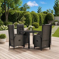 5 Piece Garden Dining Set Outdoor Furniture Reclining Chairs Glass Table Black
