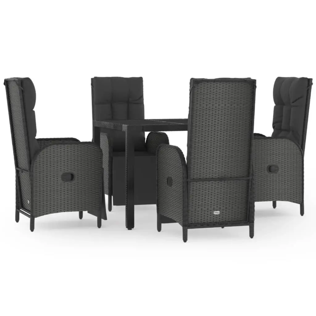5 Piece Garden Dining Set Black Outdoor Furniture Reclining Chairs Glass Table