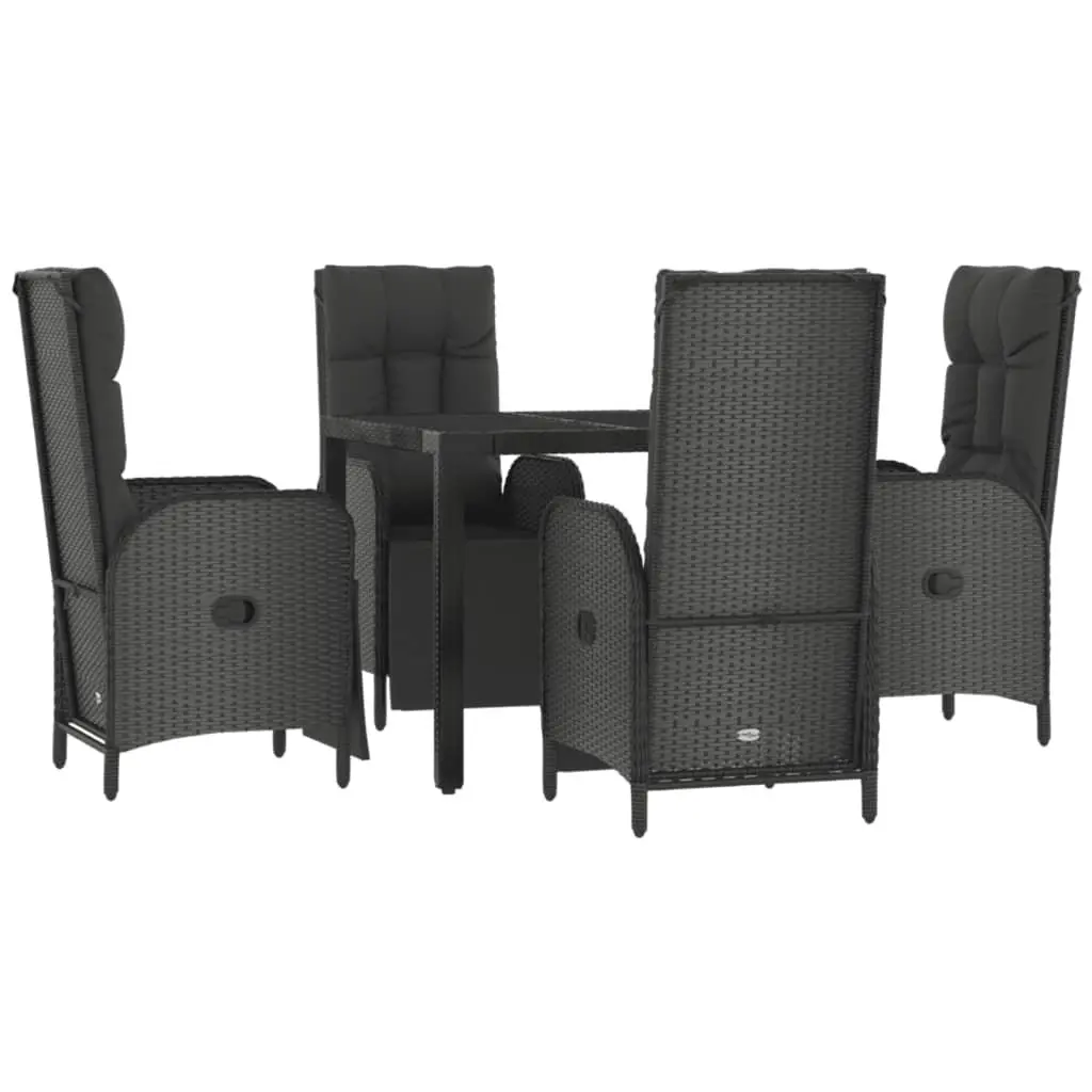 5 Piece Garden Dining Set Black Outdoor Furniture Reclining Chairs Glass Table