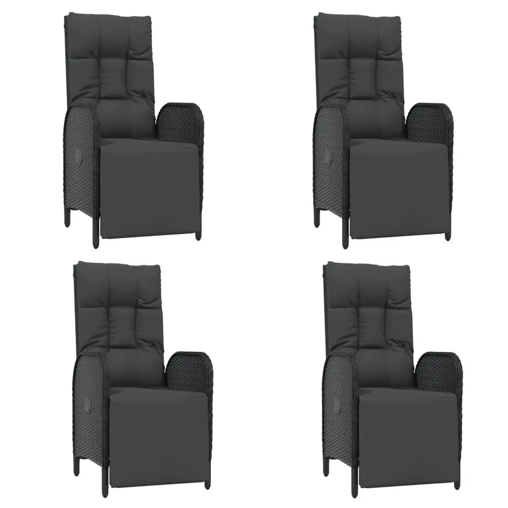 5 Piece Garden Dining Set Black Outdoor Furniture Reclining Chairs Glass Table