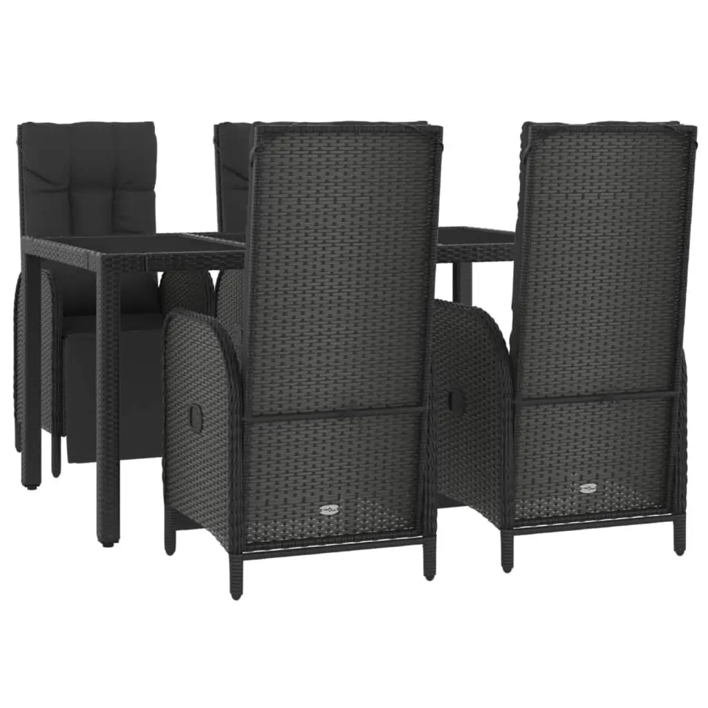 5 Piece Outdoor Dining Set Black Weather-resistant PE Rattan Chairs Table with Cushions