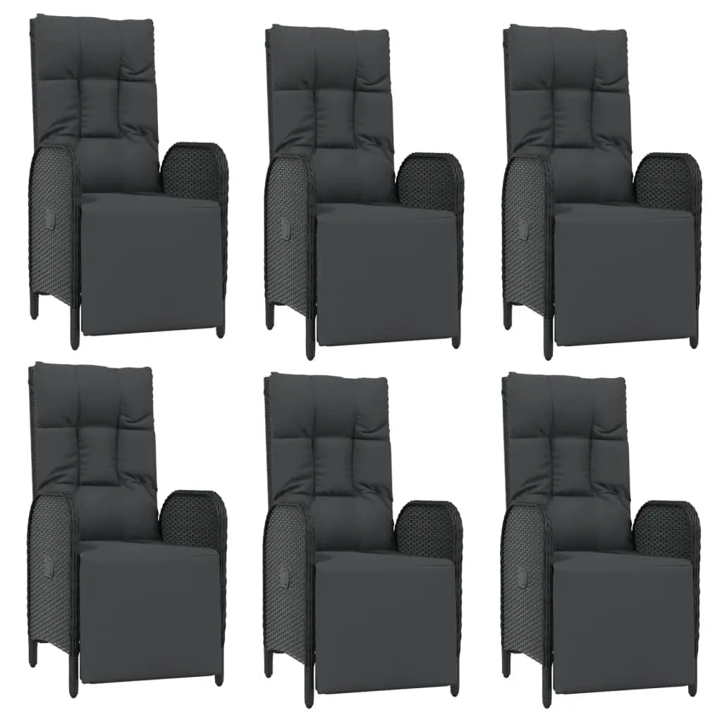 Garden Dining Set Black 7 Piece Outdoor Furniture Weather-resistant PE Rattan Sturdy Steel Frame Tempered Glass Table Reclining Chairs