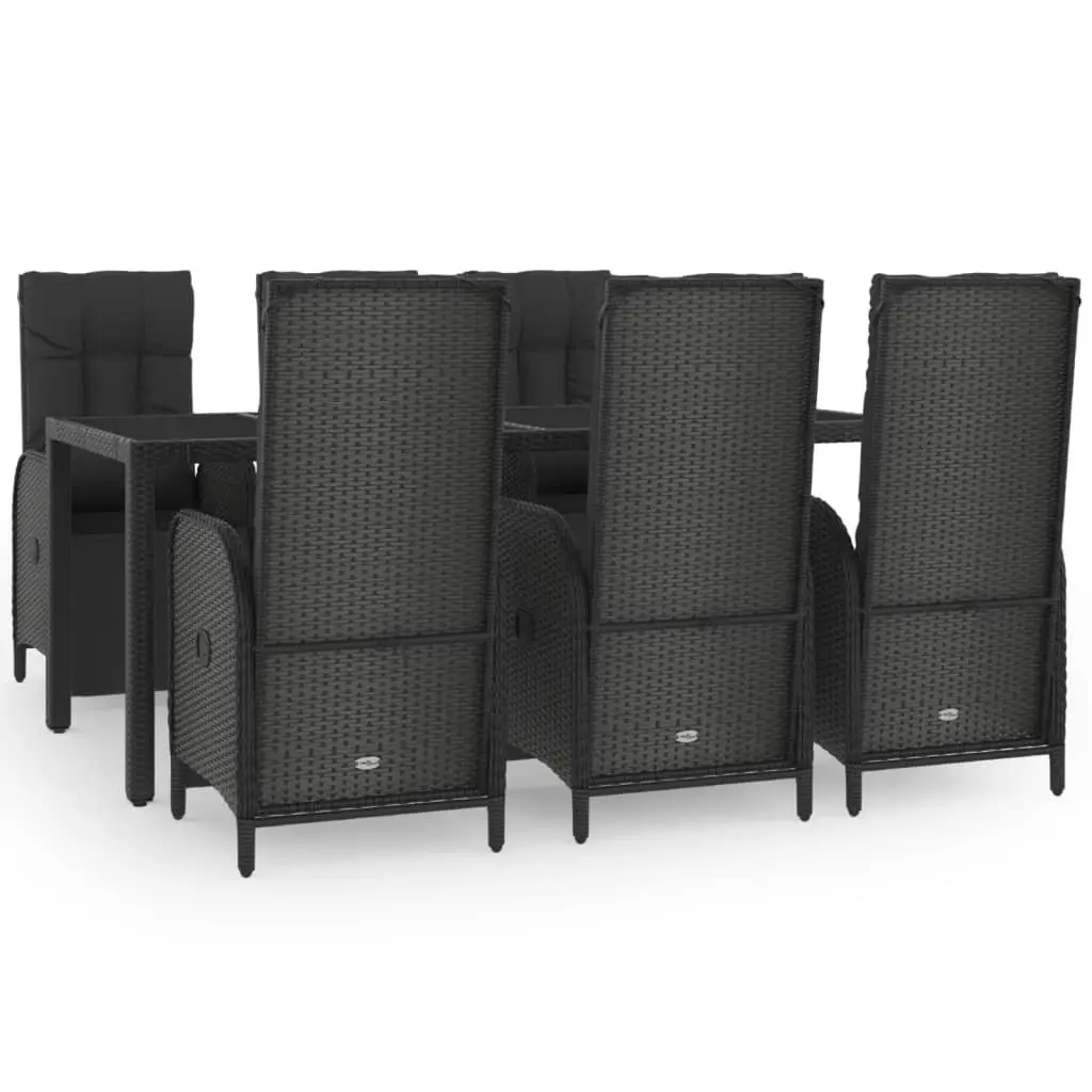 Garden Dining Set 7 Piece Outdoor Furniture Black Rattan Chairs Table Cushions