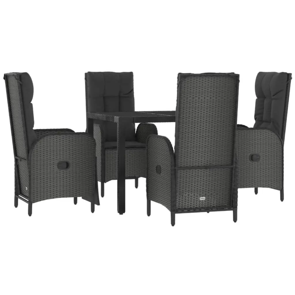 Outdoor Garden Dining Set Black 5 Piece Weather-Resistant PE Poly Rattan Chairs Table Cushions