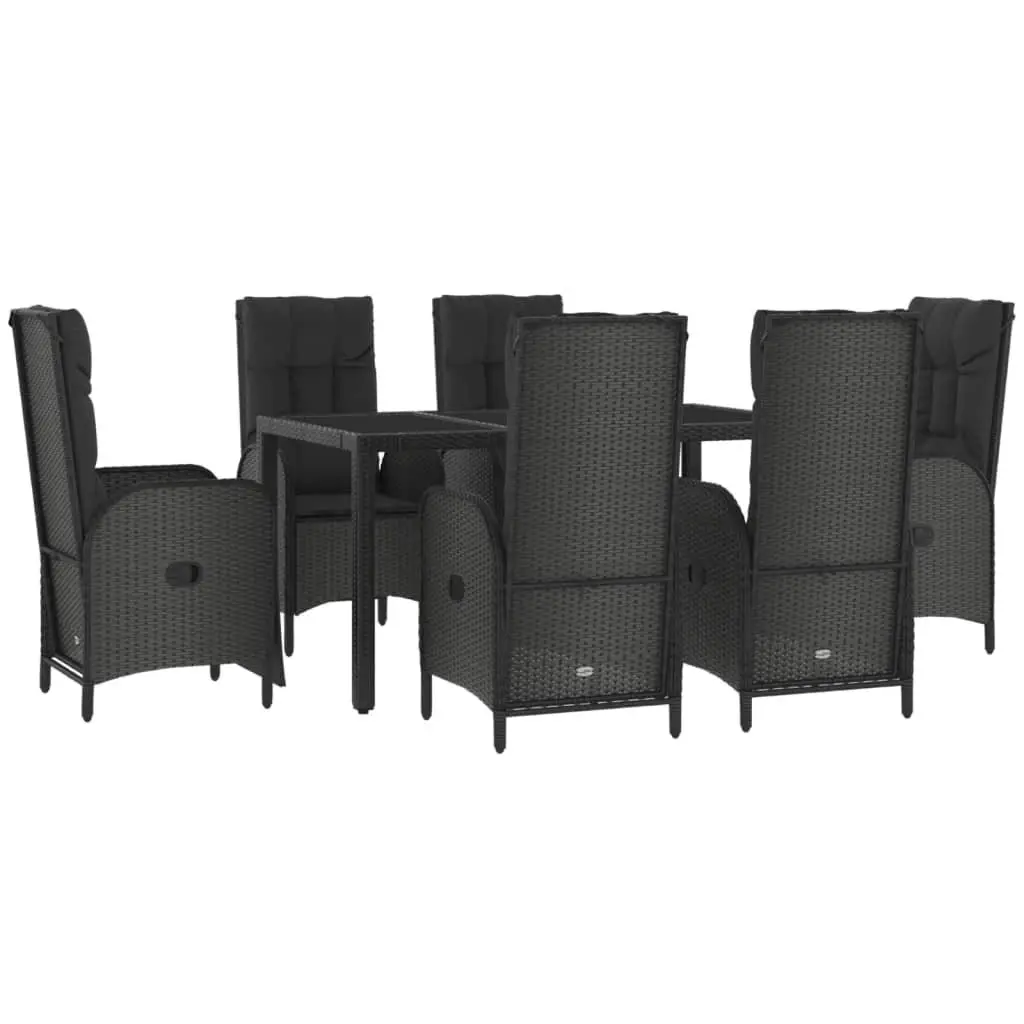 Garden Dining Set 7 Piece Outdoor Furniture Black Poly Rattan Chair Table