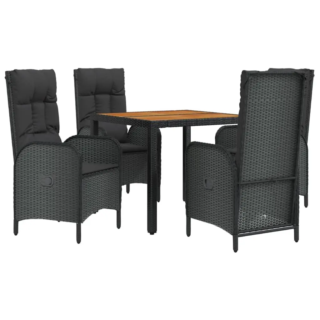 5 Piece Outdoor Garden Dining Set Black Rattan Cushions Weather-Resistant