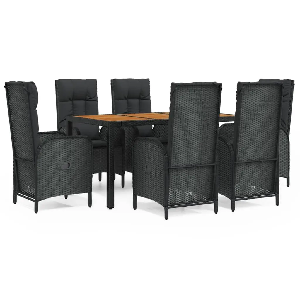 Garden Dining Set 7 Piece Outdoor Furniture Table Chairs Cushions Black Rattan