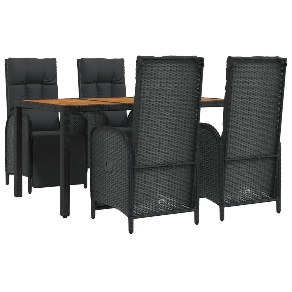 5 Piece Outdoor Garden Dining Set Black Poly Rattan Cushions Reclining Backrest