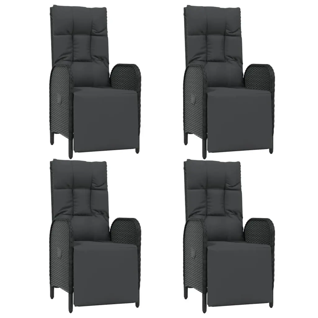 5 Piece Outdoor Garden Dining Set Black Poly Rattan Cushions Reclining Backrest