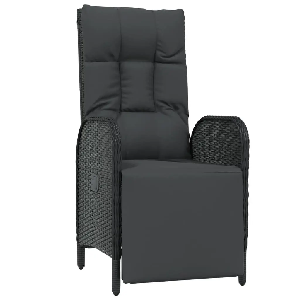 5 Piece Outdoor Garden Dining Set Black Poly Rattan Cushions Reclining Backrest