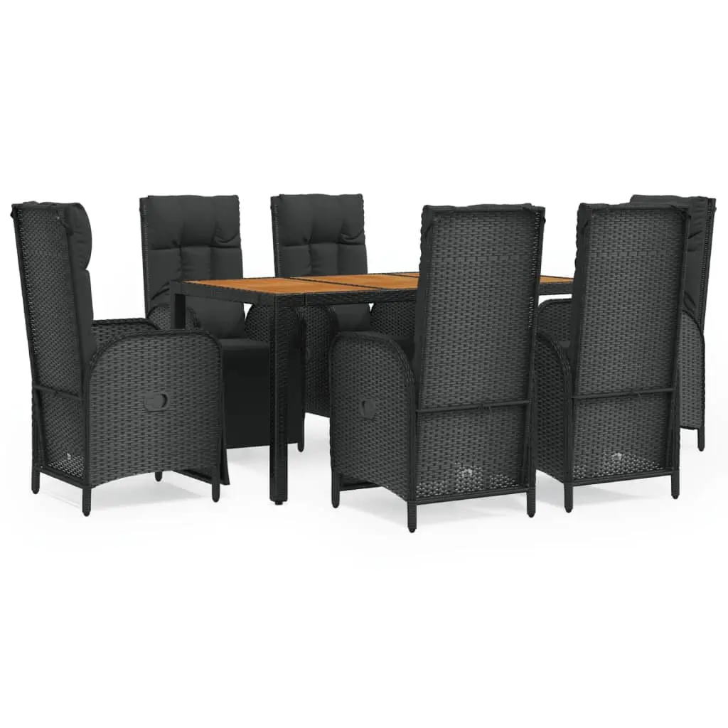 Garden Dining Set 7 Piece Outdoor Furniture Black Rattan Chairs Table Cushions