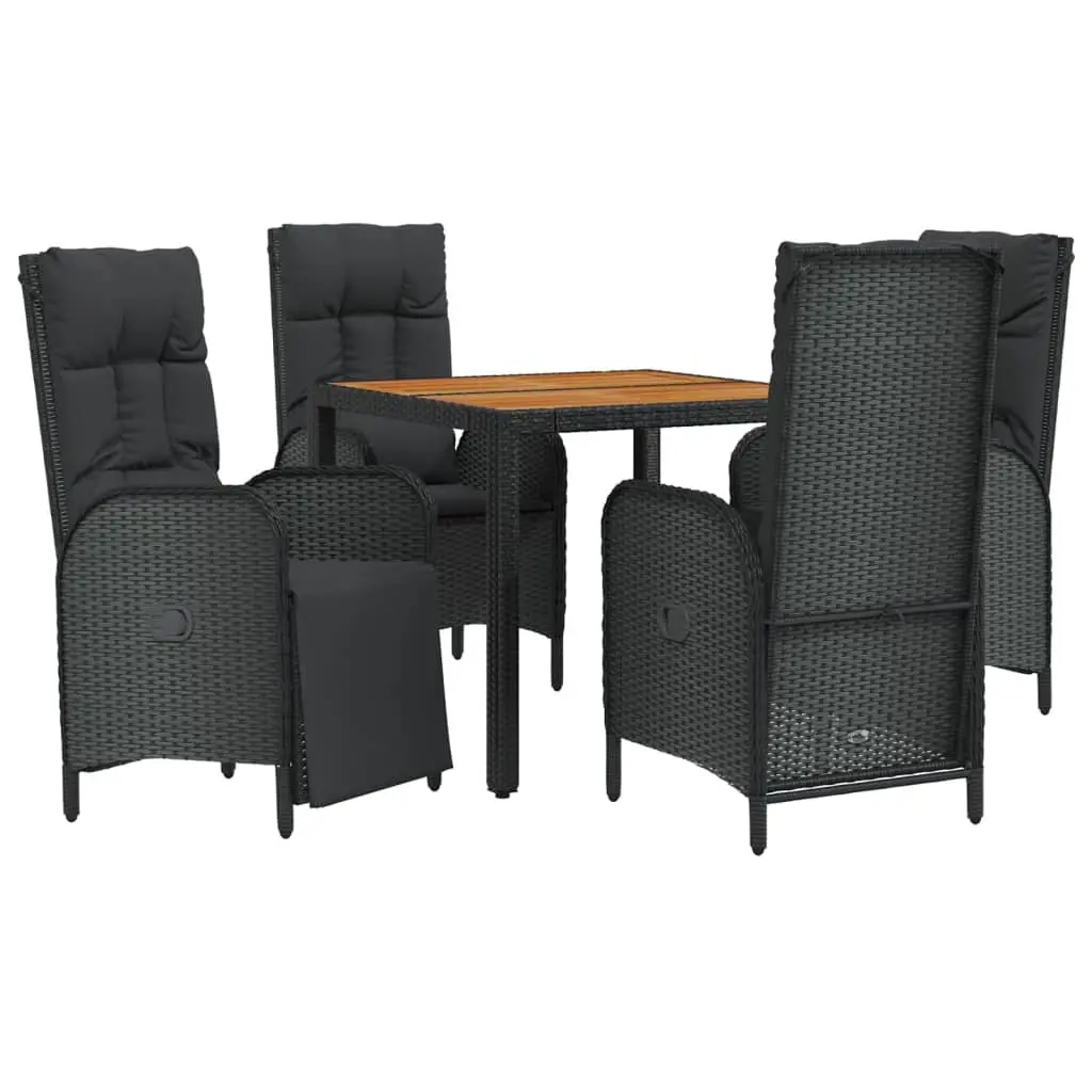 Garden Dining Set Black 5 Piece PE Rattan Table Chairs with Cushions Outdoor