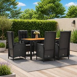 7 Piece Garden Dining Set with Cushions Black Outdoor Furniture Rattan Table