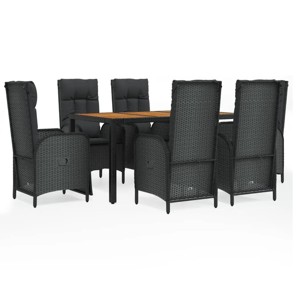 7 Piece Garden Dining Set Black Rattan Table with Cushions Weather Resistant Outdoor Furniture