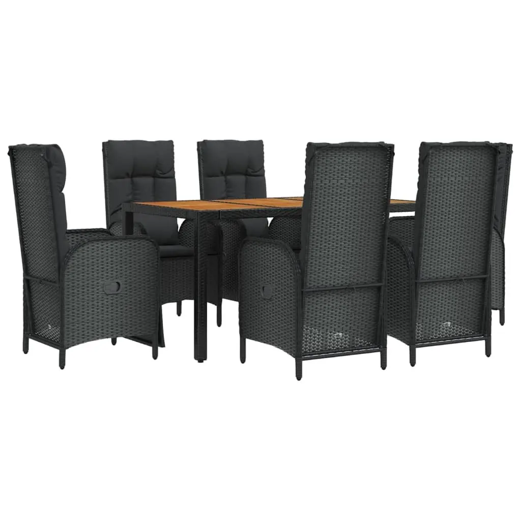 7 Piece Garden Dining Set Black Rattan Table with Cushions Weather Resistant Outdoor Furniture