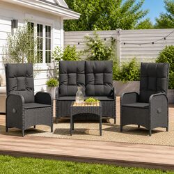 4 Piece Garden Dining Set Outdoor Furniture Reclining Chairs Acacia Wood Table