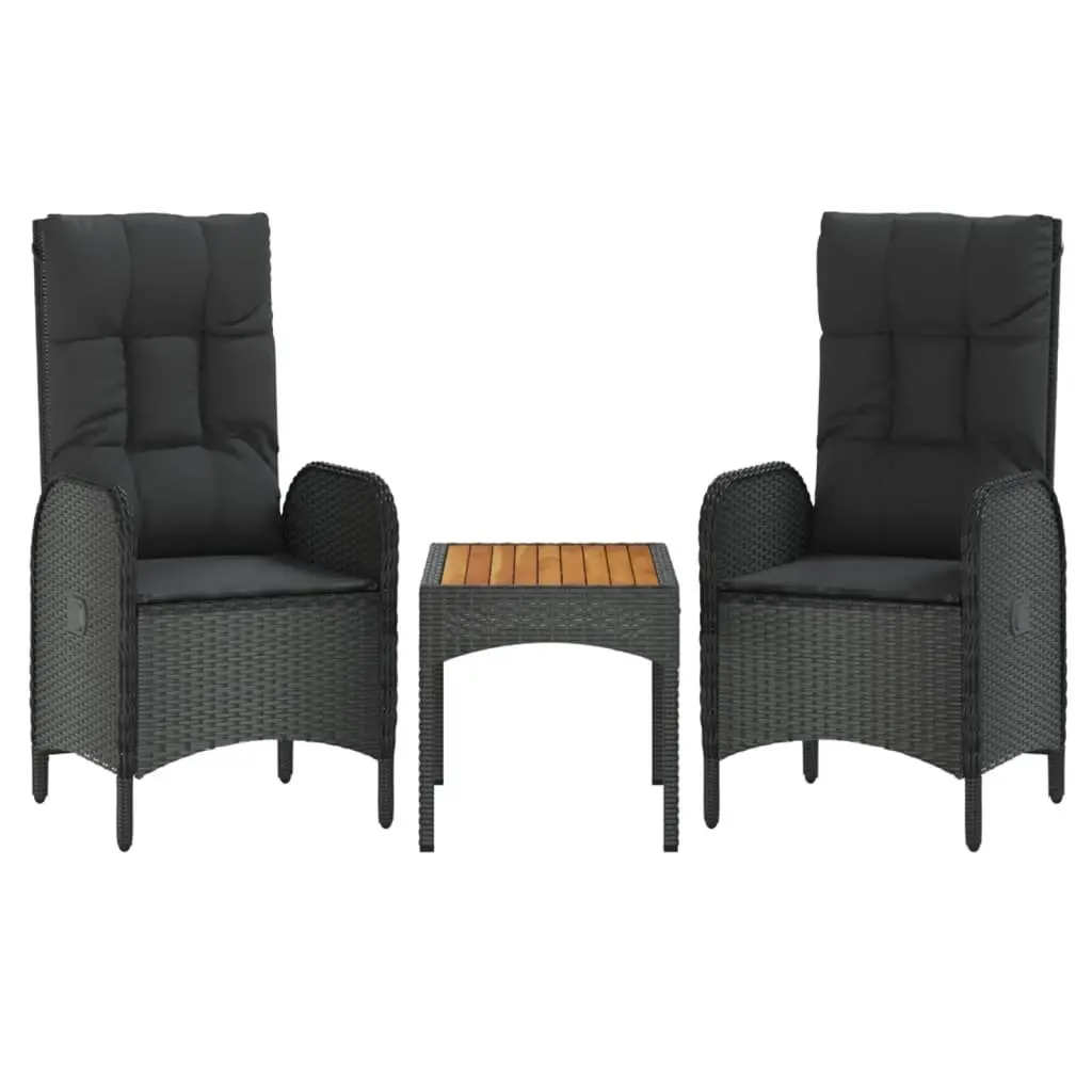 4 Piece Garden Dining Set Black Acacia Wood Table Reclining Chairs