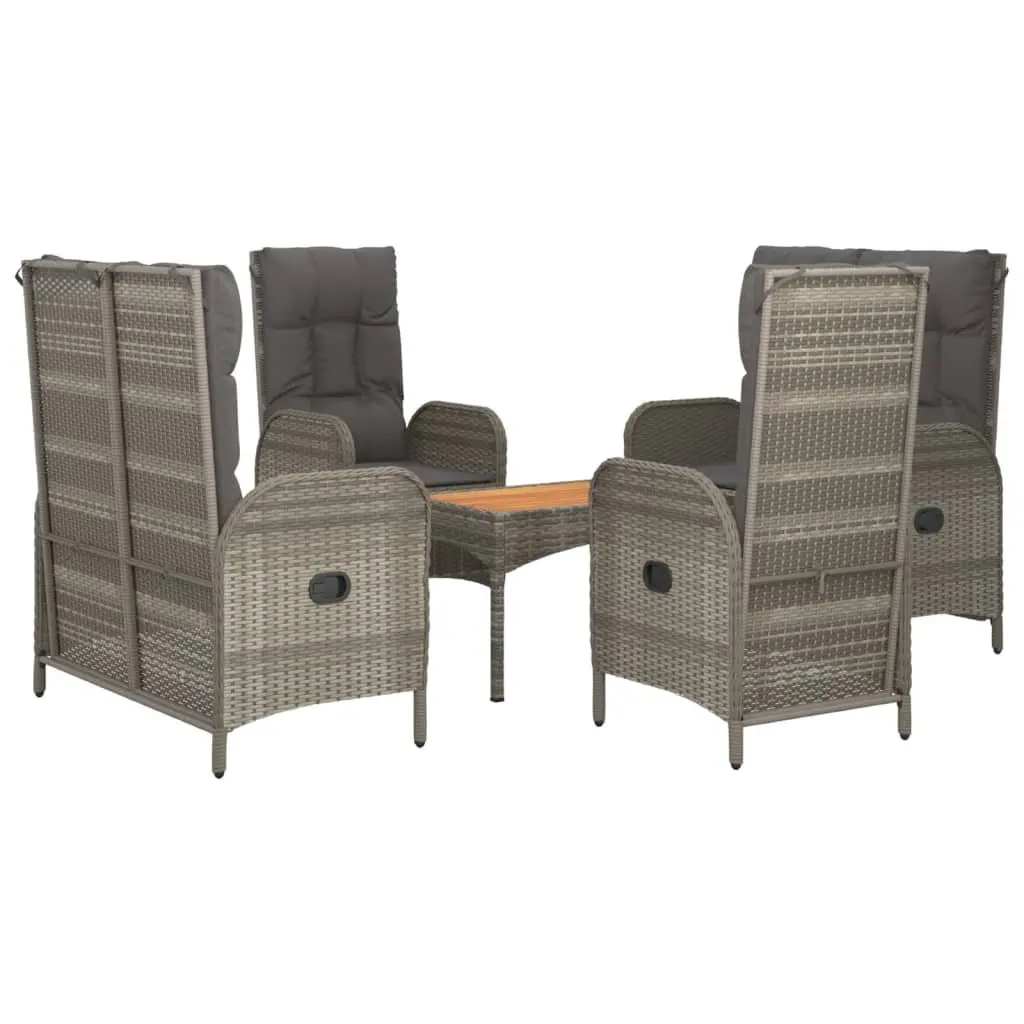 5 Piece Garden Dining Set Grey PE Rattan Table with Solid Acacia Wood Top and Reclining Chairs