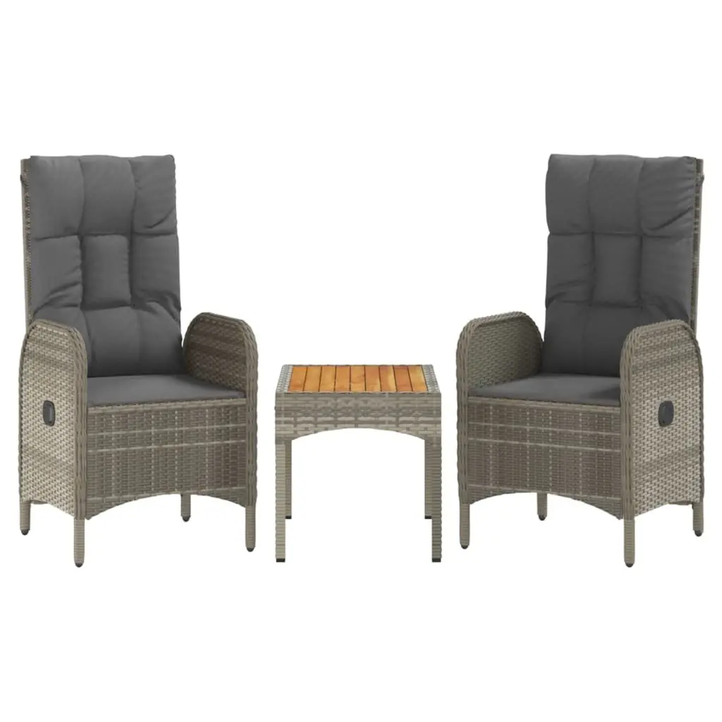 5 Piece Garden Dining Set Grey PE Rattan Table with Solid Acacia Wood Top and Reclining Chairs
