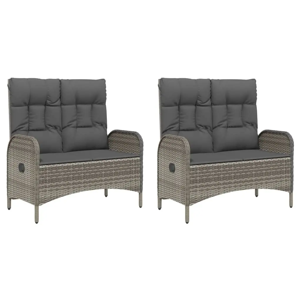 5 Piece Garden Dining Set Grey PE Rattan Table with Solid Acacia Wood Top and Reclining Chairs