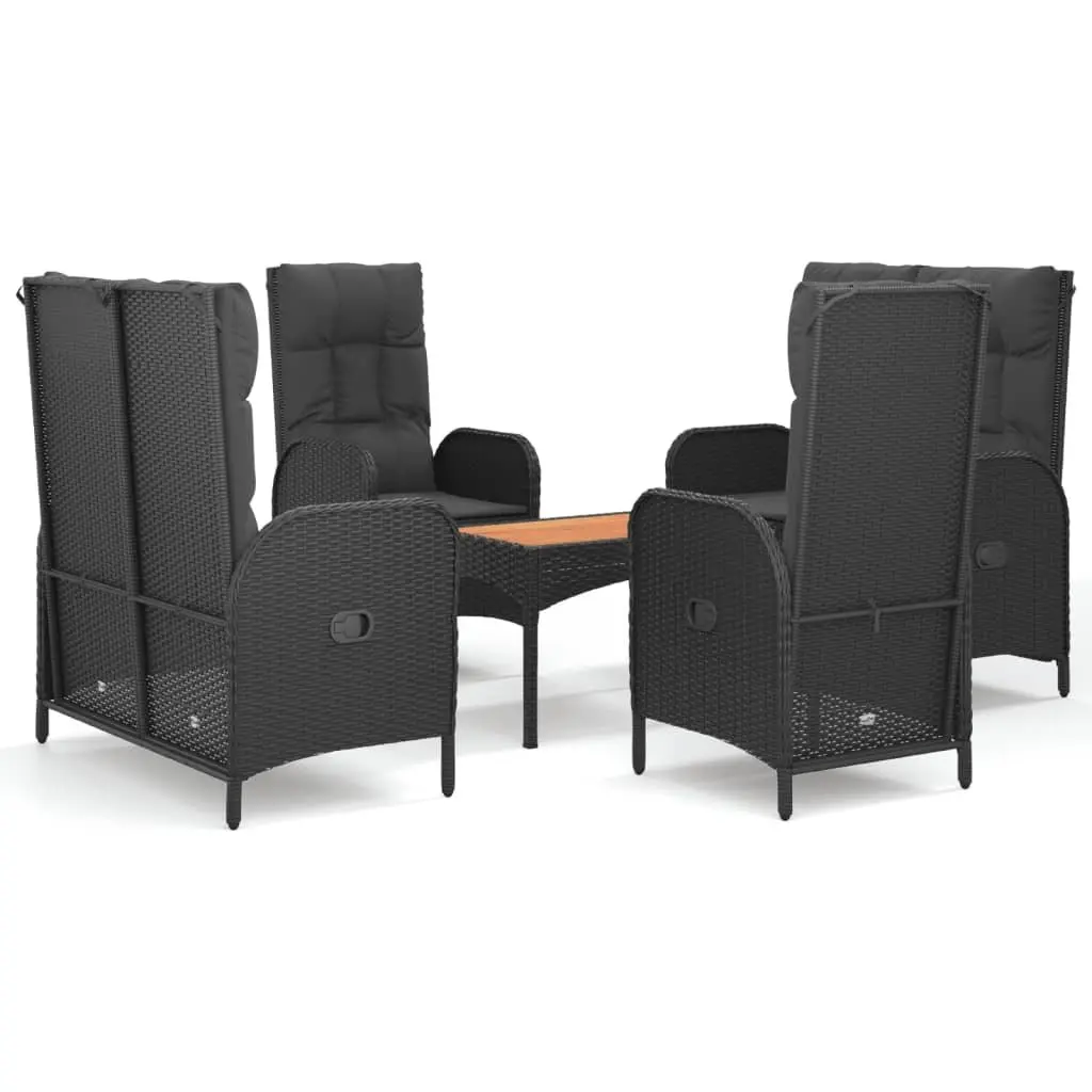 5 Piece Outdoor Dining Set Black PE Rattan Chairs Table with Reclining Function and Padded Cushions