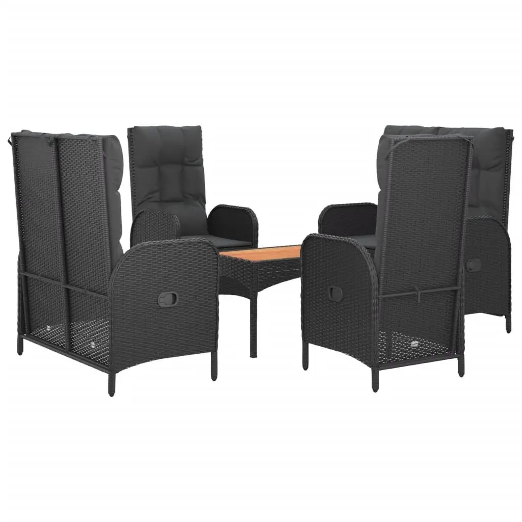 5 Piece Outdoor Dining Set Black PE Rattan Chairs Table with Reclining Function and Padded Cushions