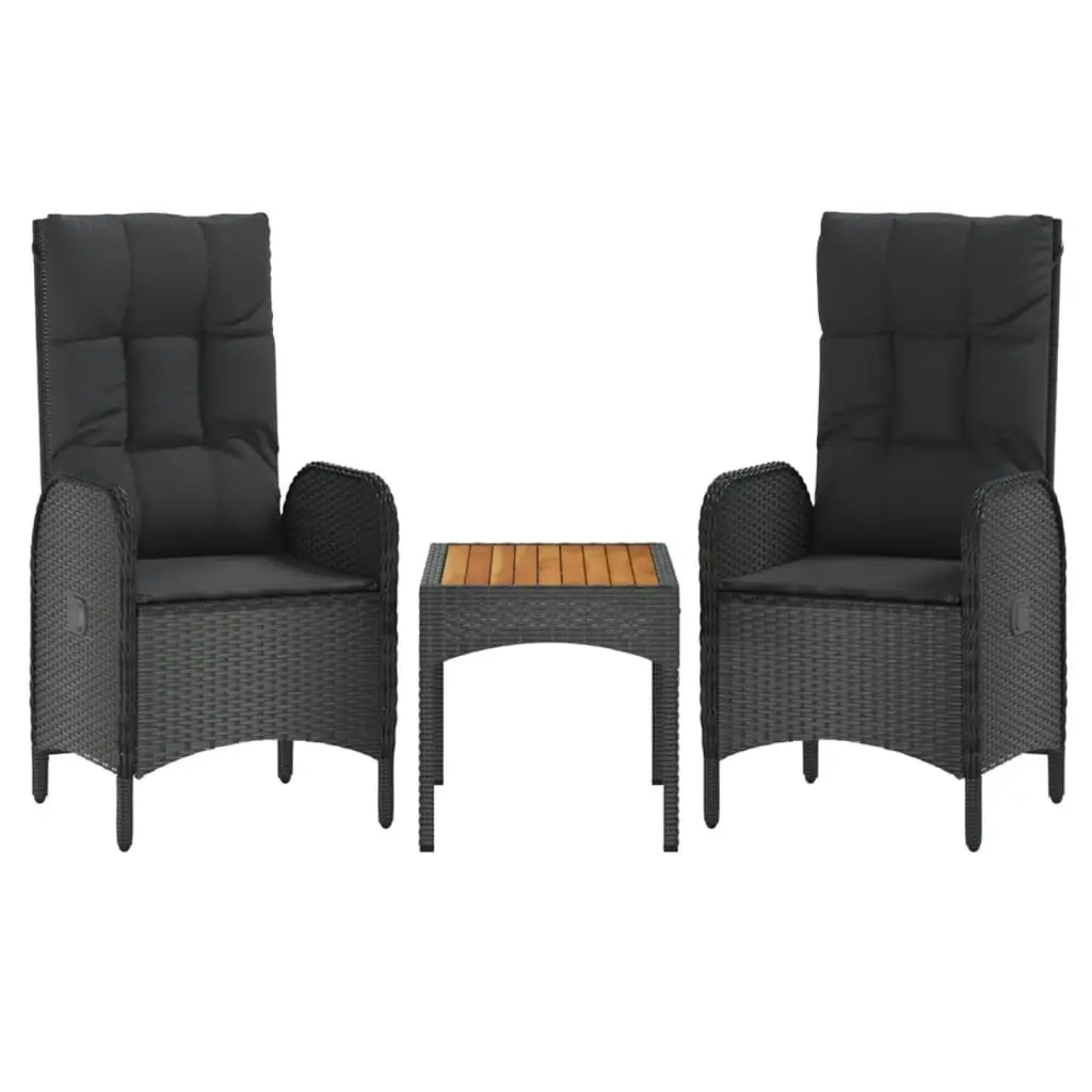 5 Piece Outdoor Dining Set Black PE Rattan Chairs Table with Reclining Function and Padded Cushions