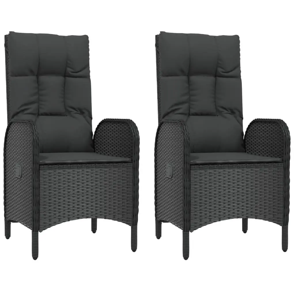 5 Piece Outdoor Dining Set Black PE Rattan Chairs Table with Reclining Function and Padded Cushions