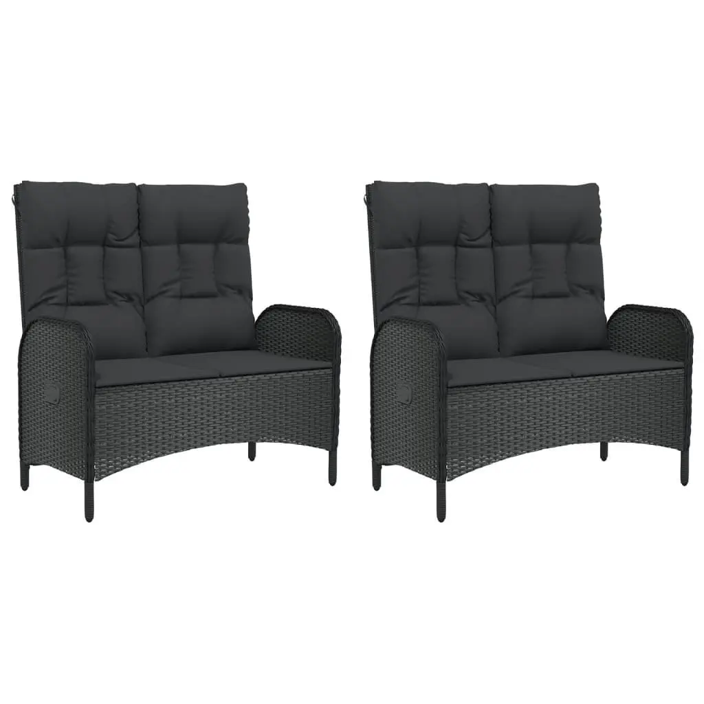 5 Piece Outdoor Dining Set Black PE Rattan Chairs Table with Reclining Function and Padded Cushions