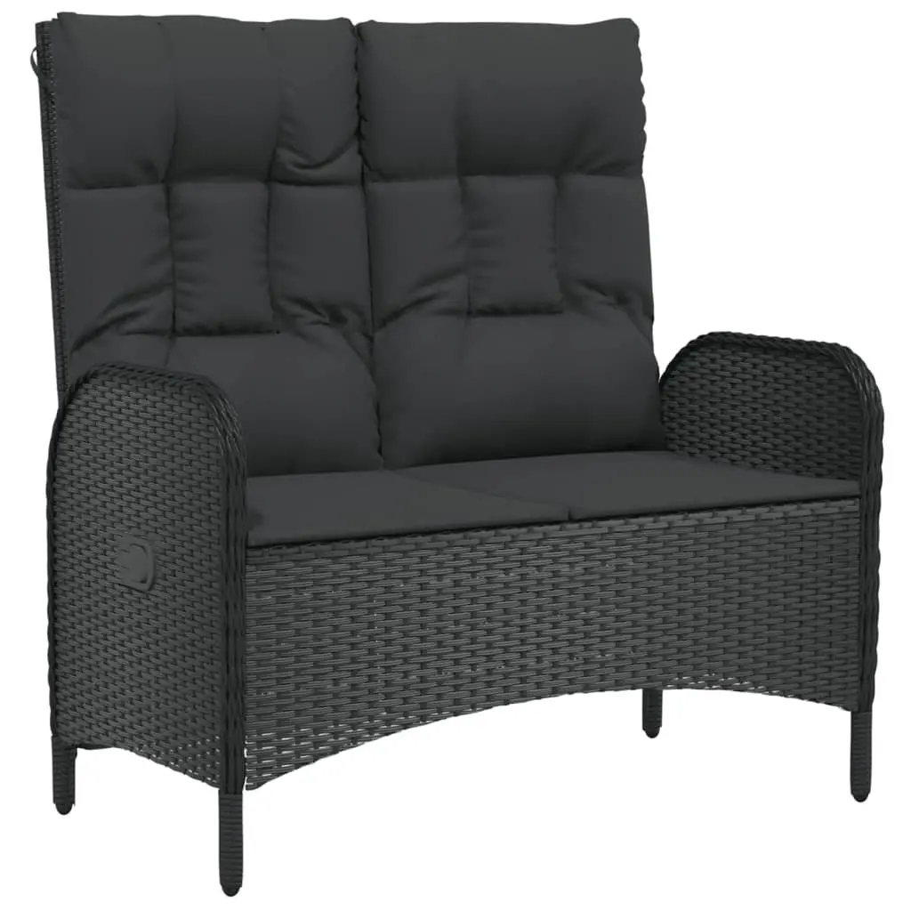 5 Piece Outdoor Dining Set Black PE Rattan Chairs Table with Reclining Function and Padded Cushions